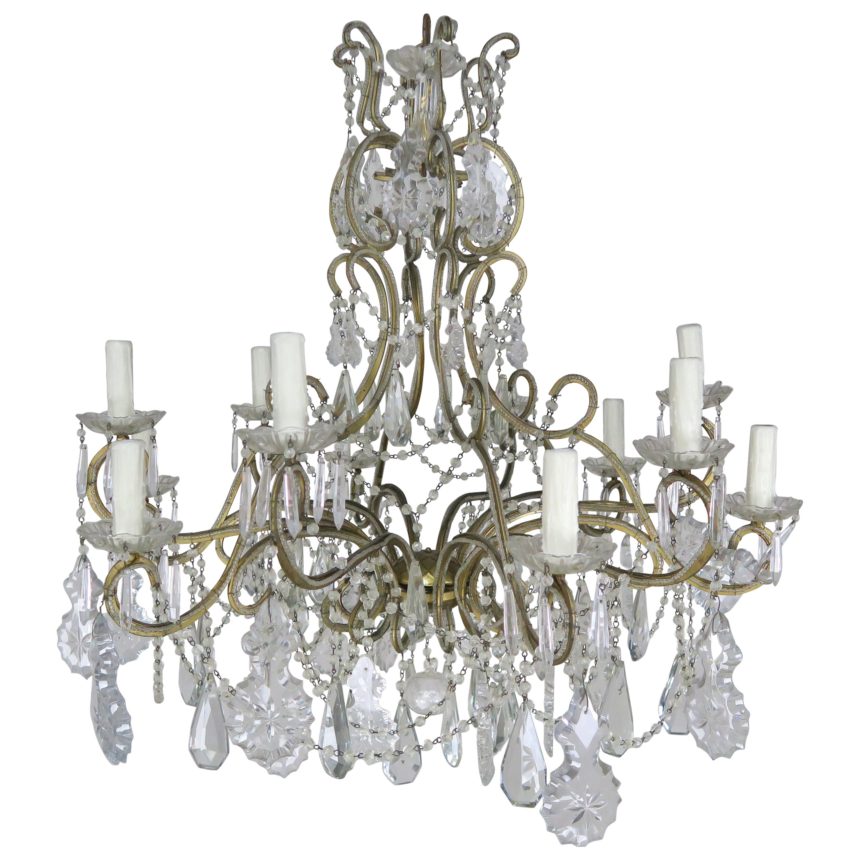 10-Light French Louis XV Style Crystal Beaded Chandelier, circa 1930s