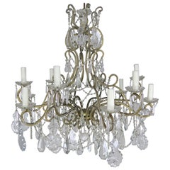 Vintage 10-Light French Louis XV Style Crystal Beaded Chandelier, circa 1930s