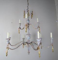 '10' Light Italian Painted and Parcel Gilt Two-Tier Chandelier with Tassels