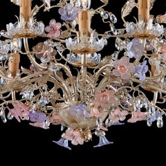 Lustre à 10 lumières en métal feuille d'argent avec fleurs