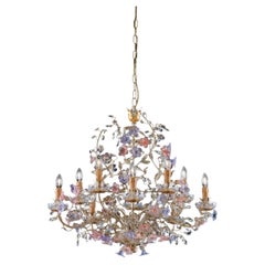 Lustre à 10 lumières en métal feuille d'argent avec fleurs