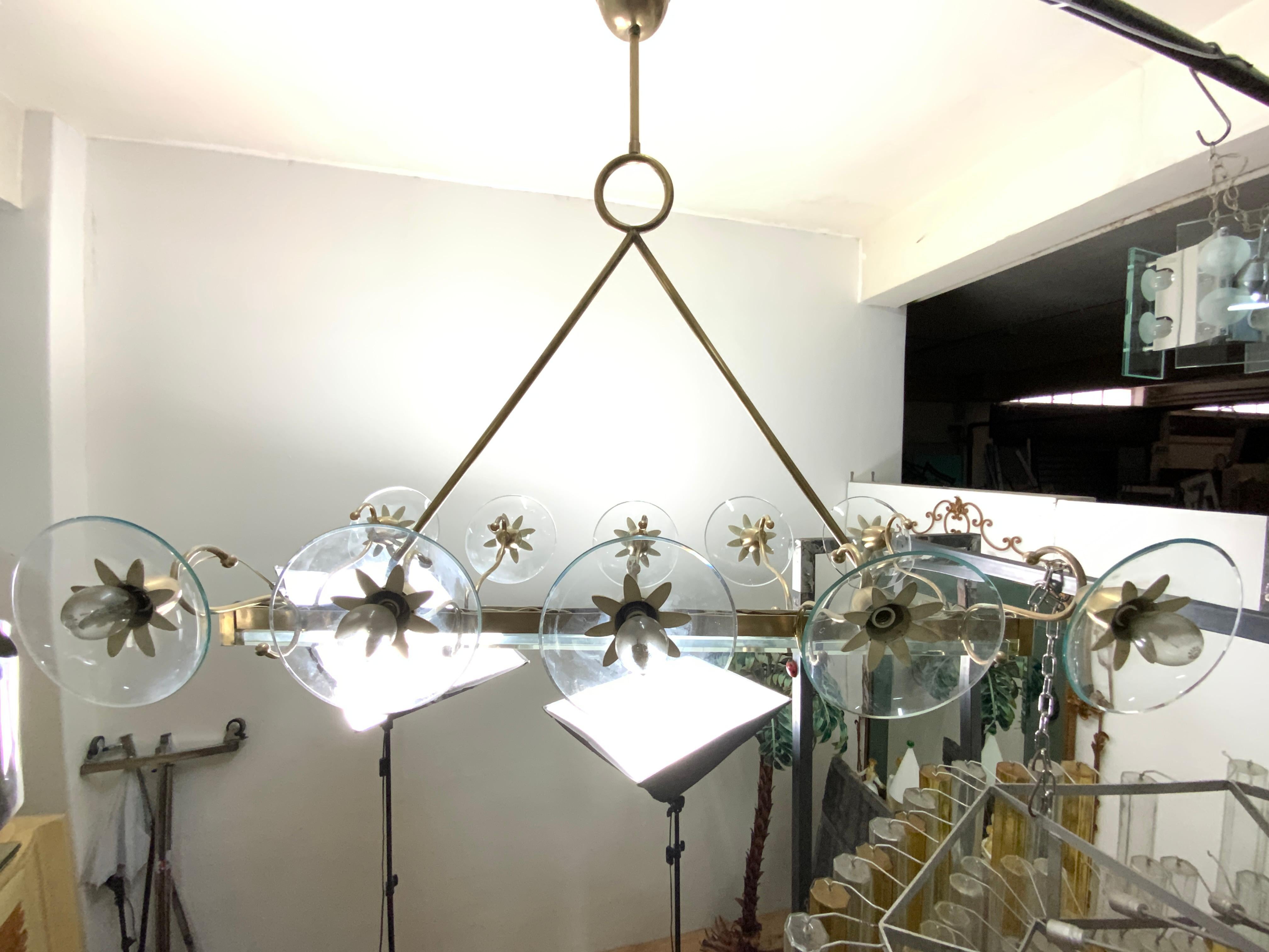 10 Lights Chandelier, 1940s Designed by Pietro Chiesa for Fontana Arte In Good Condition In Catania, IT