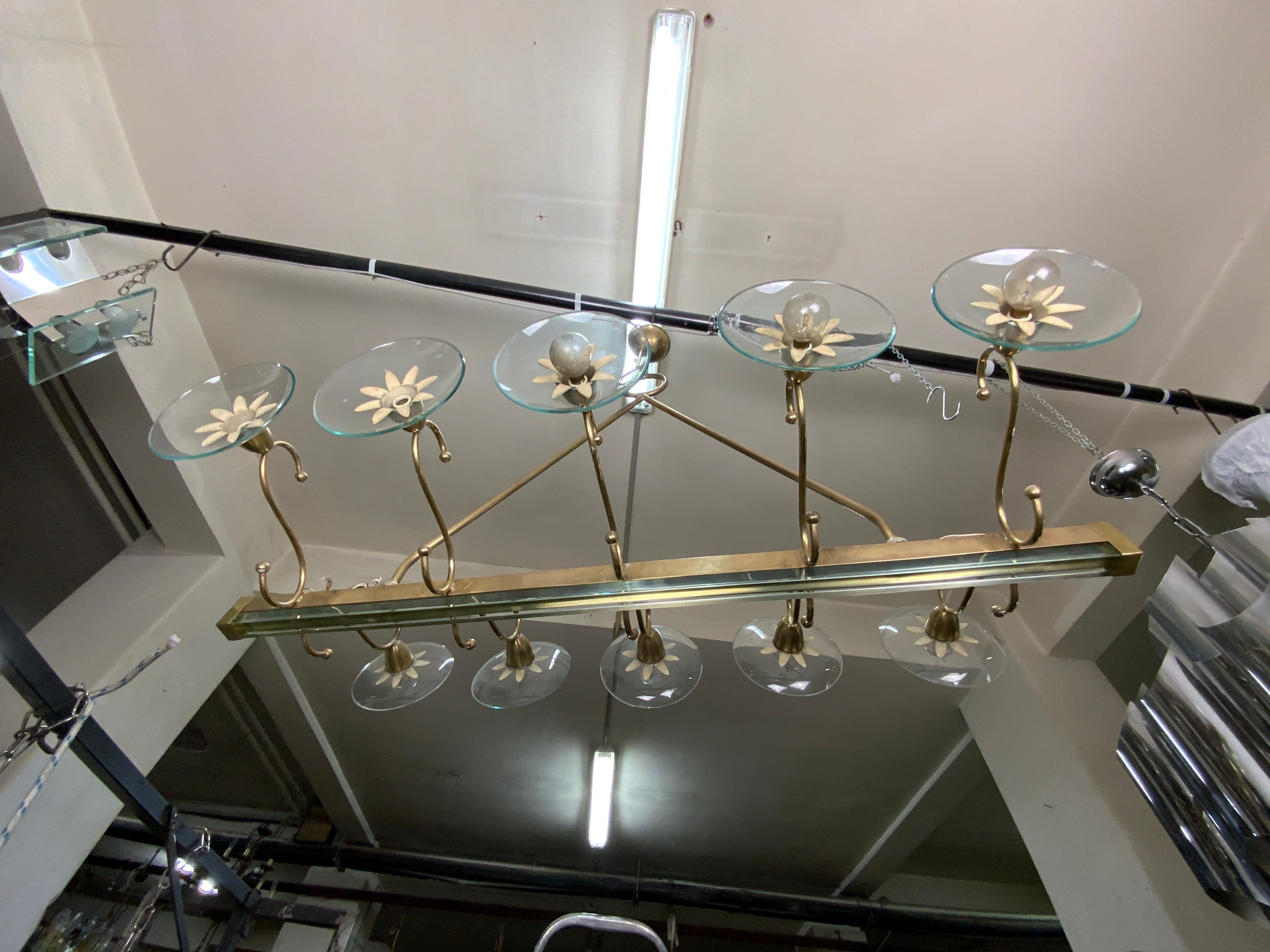 Brass 10 Lights Chandelier, 1940s Designed by Pietro Chiesa for Fontana Arte