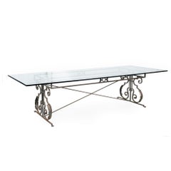 Circa 1940s Antique Wrought-Iron Glass Dining Table