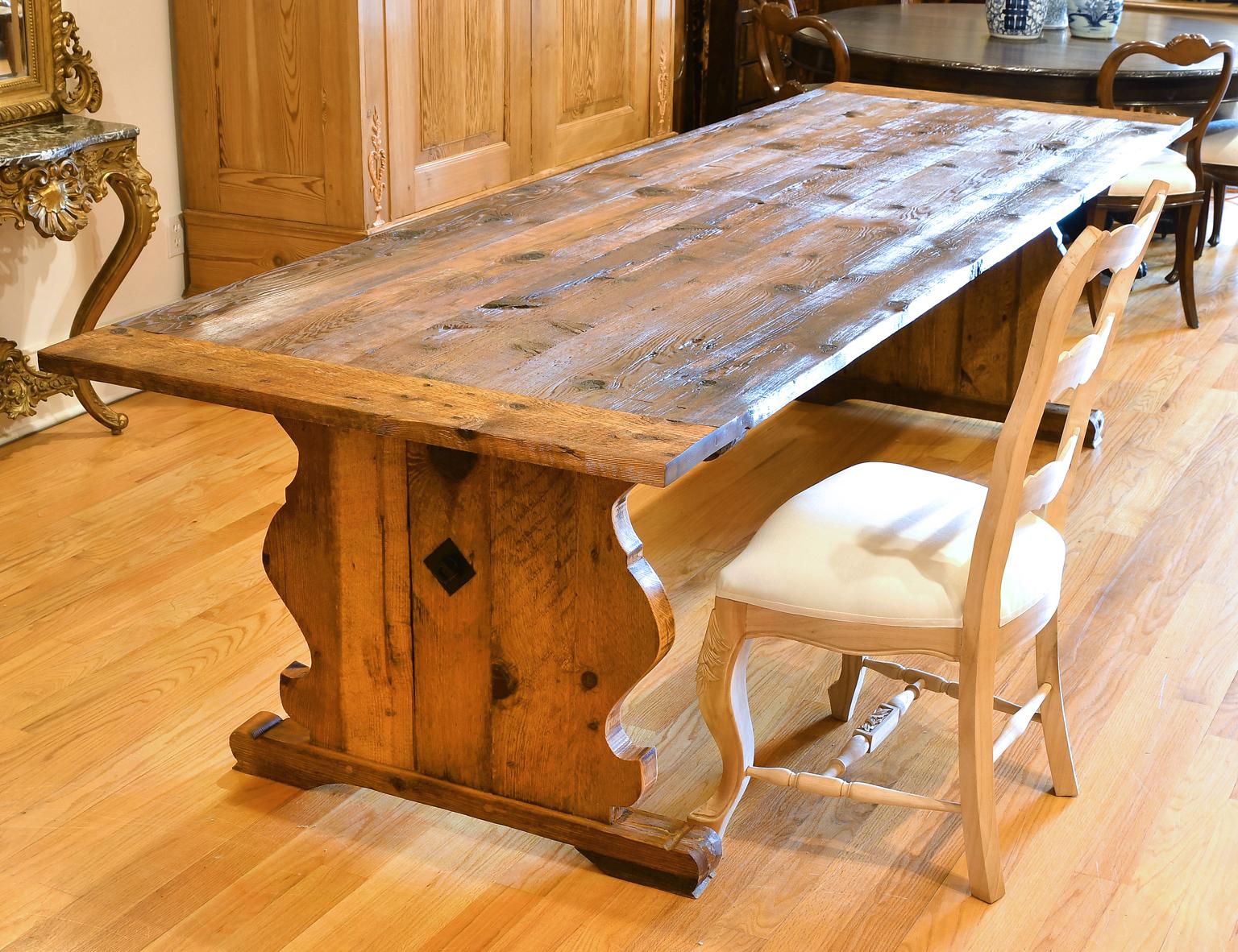 Gustavian 10' long Swedish Farm Table Made From Repurposed Douglas Fir & Ponderosa Pine For Sale