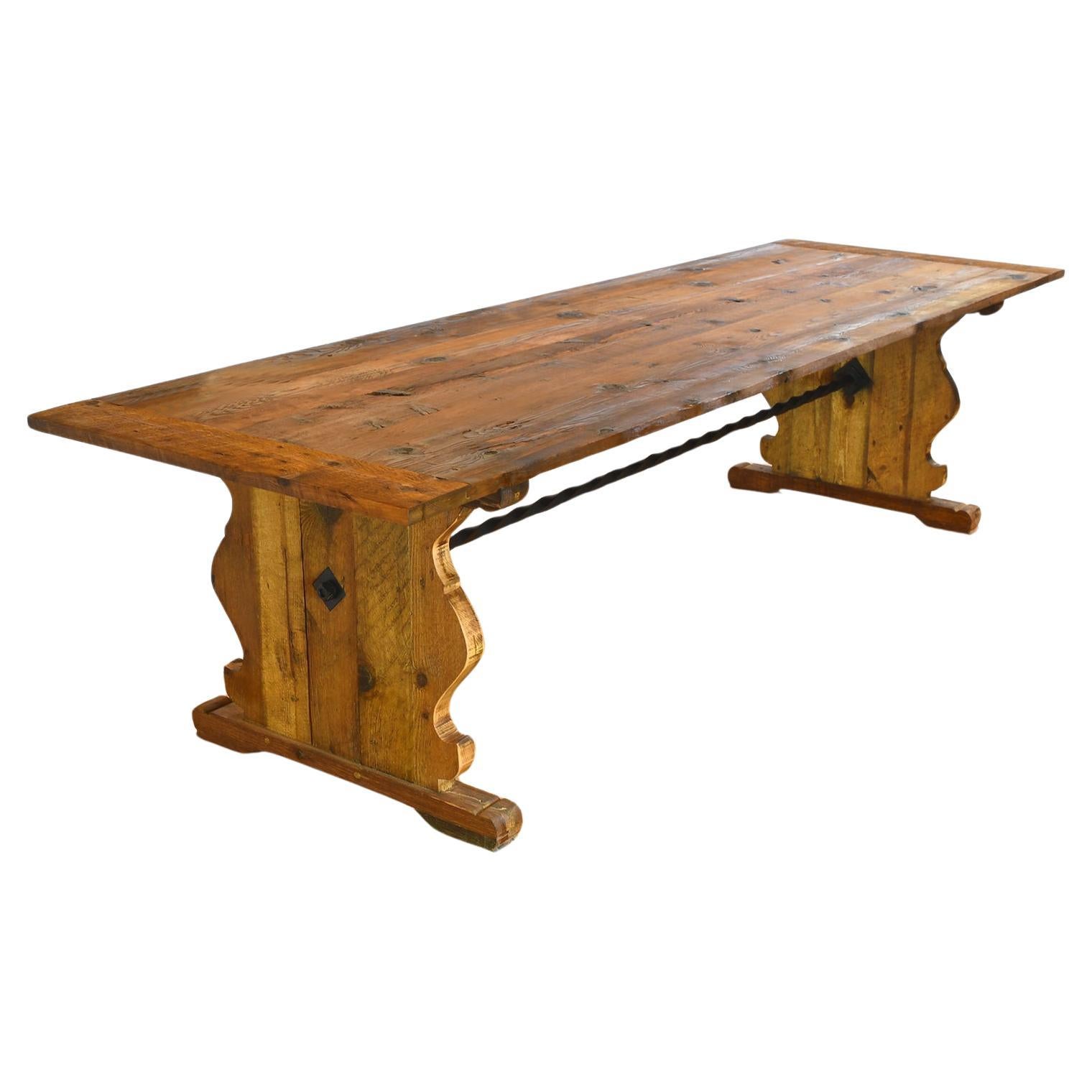 American 10' long Swedish Farm Table Made From Repurposed Douglas Fir & Ponderosa Pine For Sale