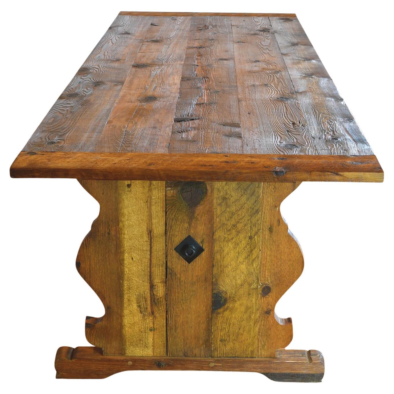Hand-Crafted 10' long Swedish Farm Table Made From Repurposed Douglas Fir & Ponderosa Pine For Sale