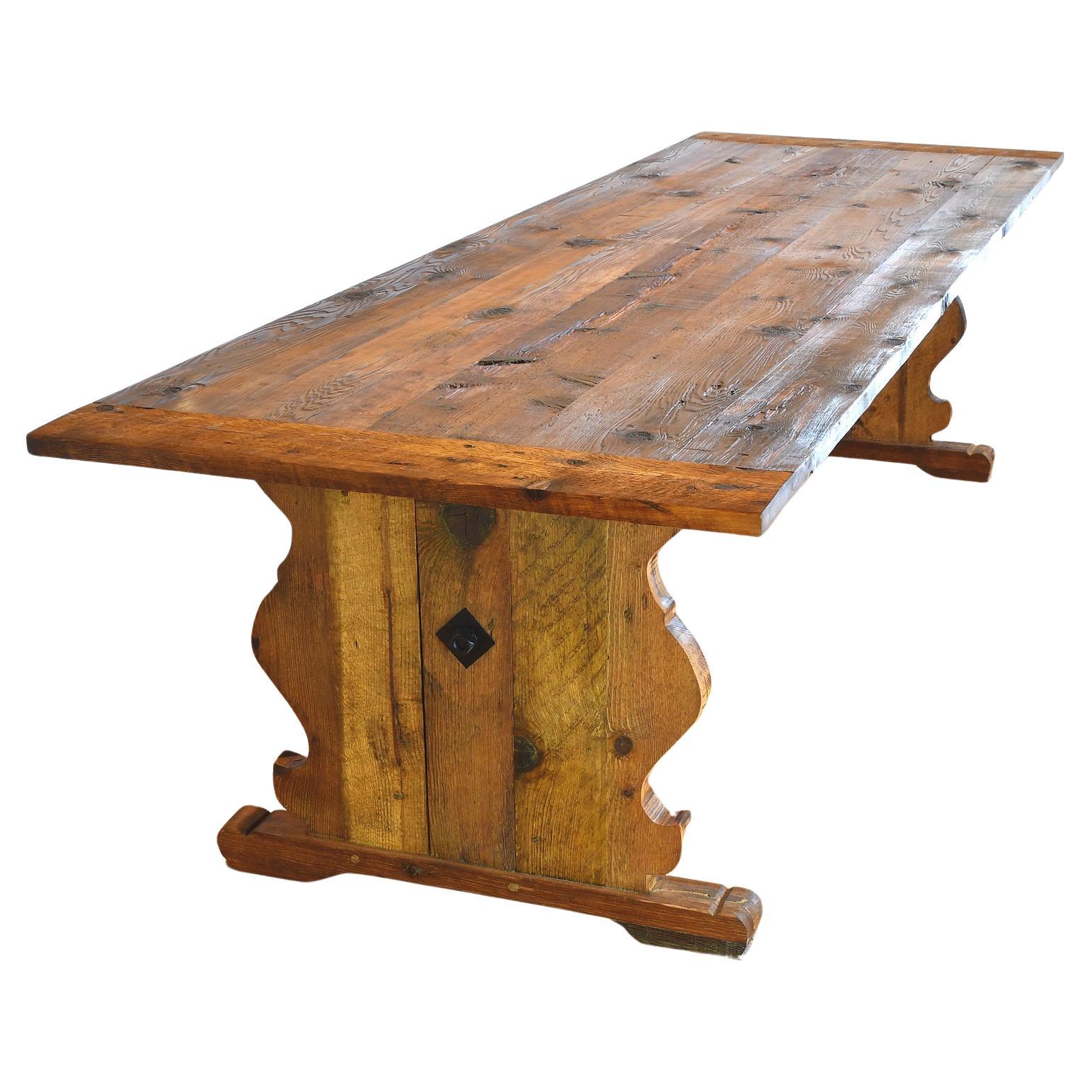 10' long Swedish Farm Table Made From Repurposed Douglas Fir & Ponderosa Pine For Sale