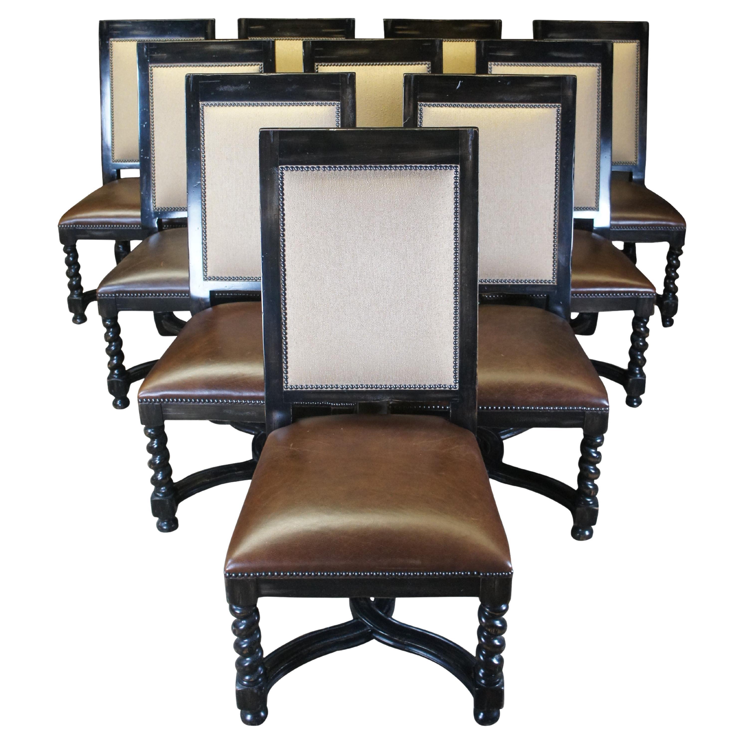 10 Lorts Renaissance Revival Style Barley Twist Leather 
Fabric Dining Chairs For Sale