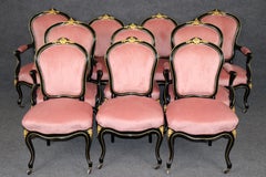 10 Louis XV Style 19th C. Ebonized & Bronze Mounted Dining Chairs