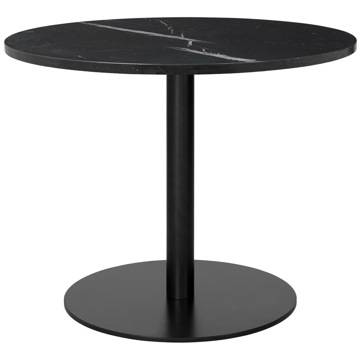 Grande table de salon ronde 1,0, base ronde et noire, en marbre