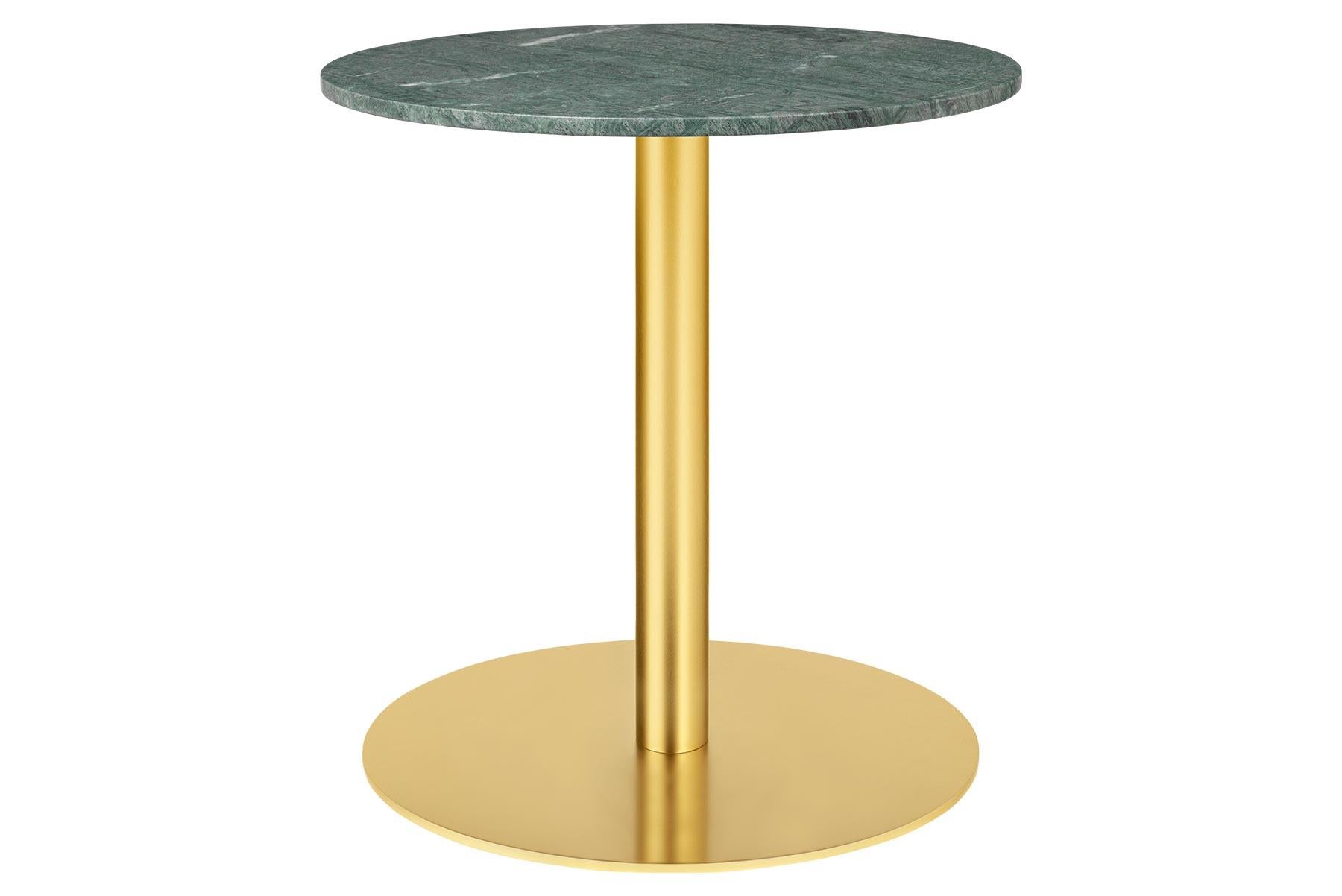 Scandinavian Modern 1.0 Lounge Table, Round, Round Brass Base, Medium, Glass For Sale