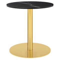 1.0 Tavolo da salotto, rotondo, base rotonda in ottone, medio, marmo