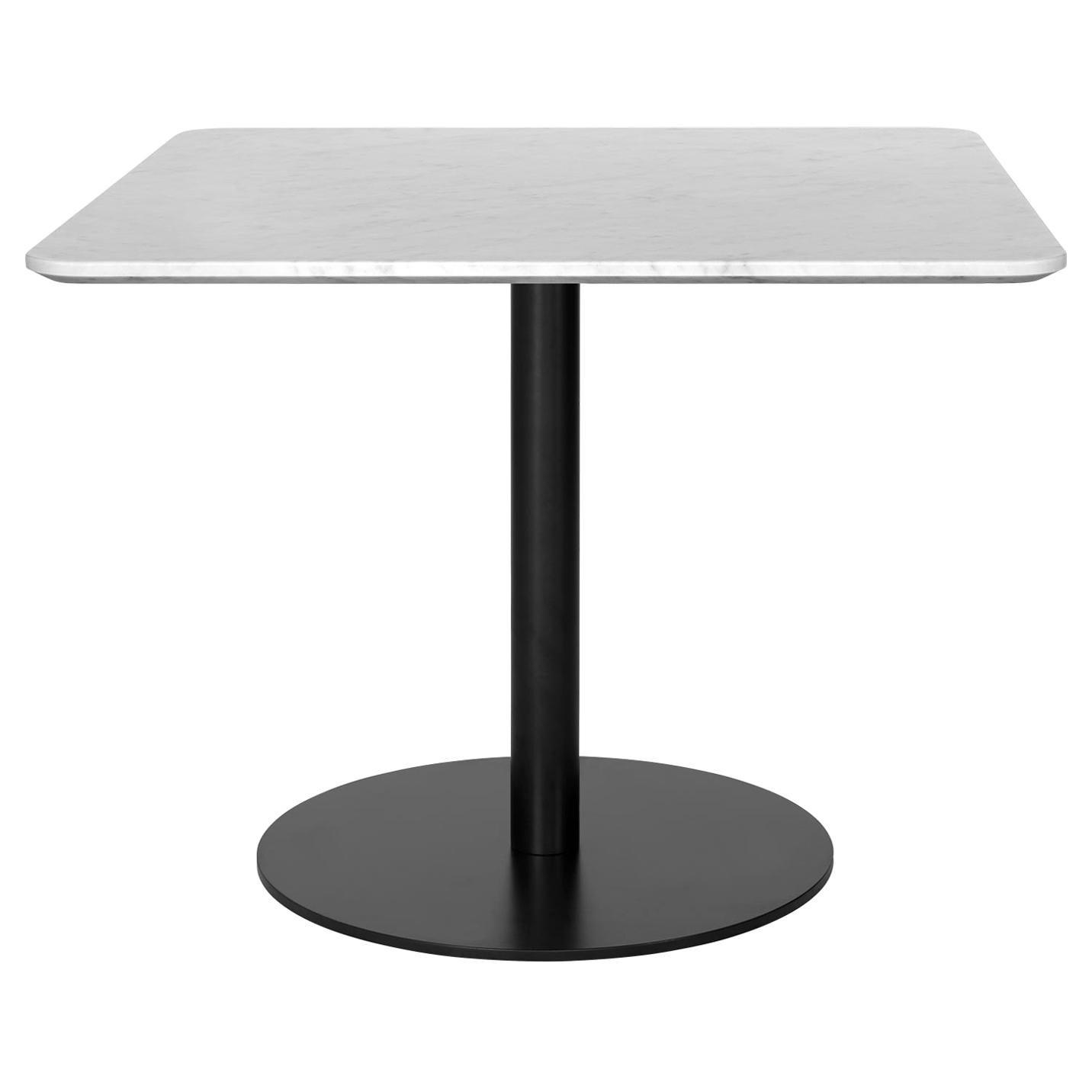 Table de salon 1,0, carrée, base ronde noire, moyene, verre