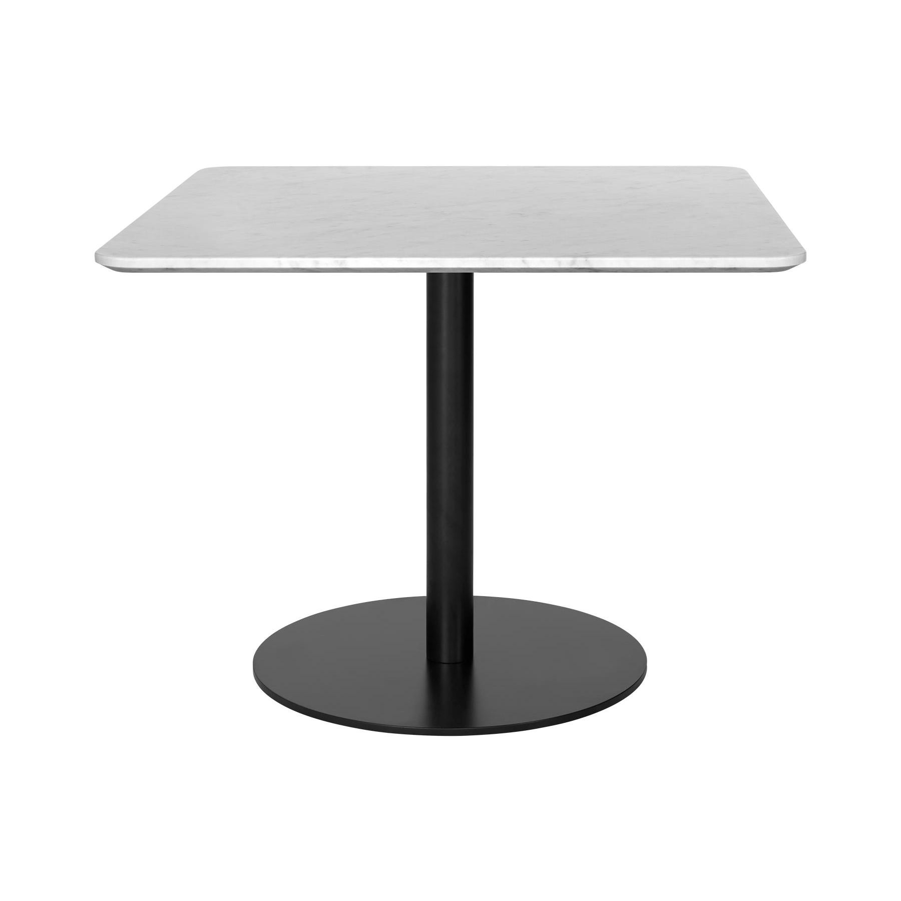 Table de salon 1,0, carrée, base ronde noire, moyene, marbre
