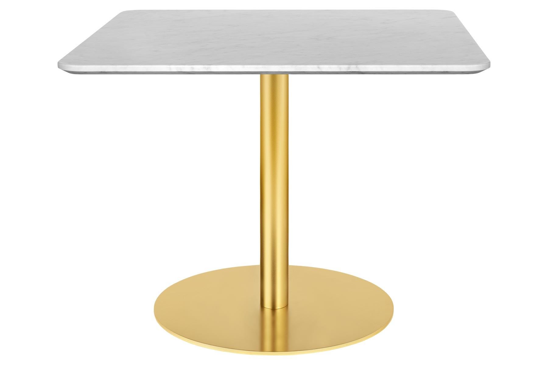 Scandinavian Modern 1.0 Lounge Table, Square, Round Brass Base, Large, Glass For Sale