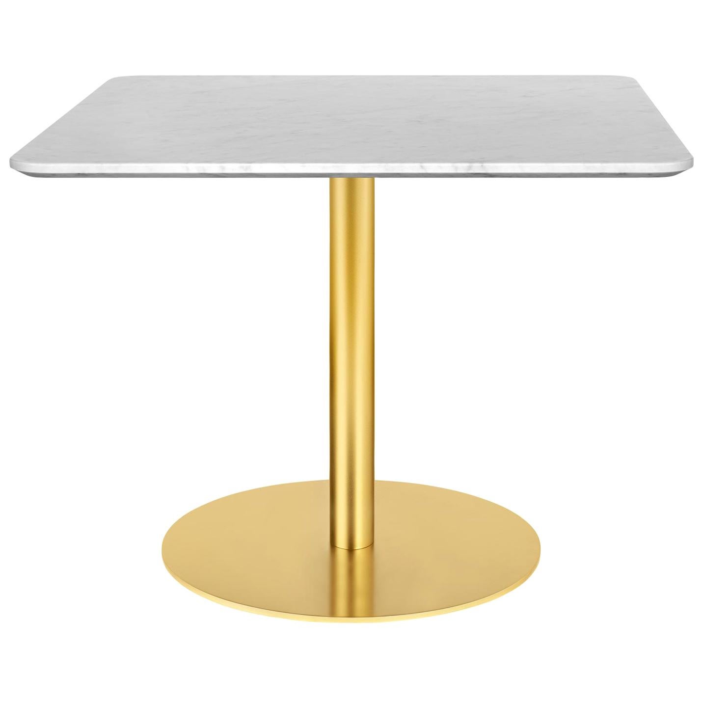 Grande table de salon carrée 1,0, base ronde en laiton, verre
