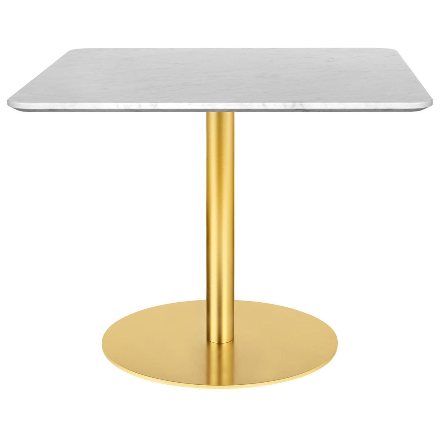 1.0 Lounge Table, Square, Round Brass Base, Medium, Glass For Sale
