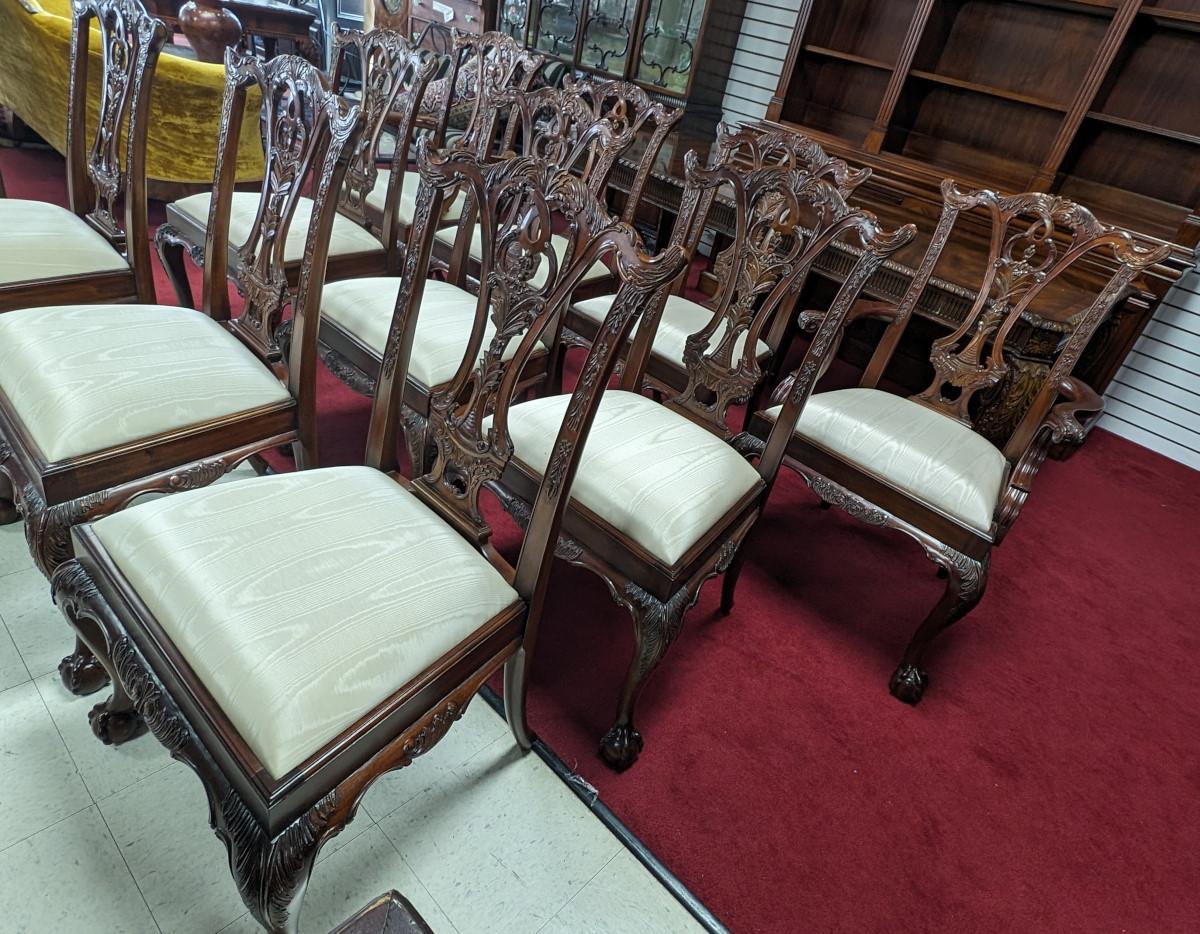10 Maitland Smith “Philadelphia” Chippendale Style Dining Chairs In Good Condition For Sale In Oakwood, GA