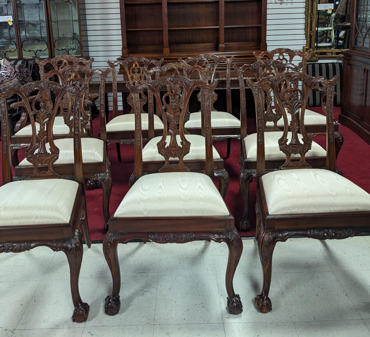 20th Century 10 Maitland Smith “Philadelphia” Chippendale Style Dining Chairs For Sale