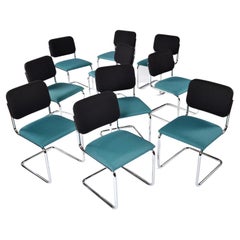 10 Marcel Breuer for Knoll Blue and Black Upholstered Cesca Chairs