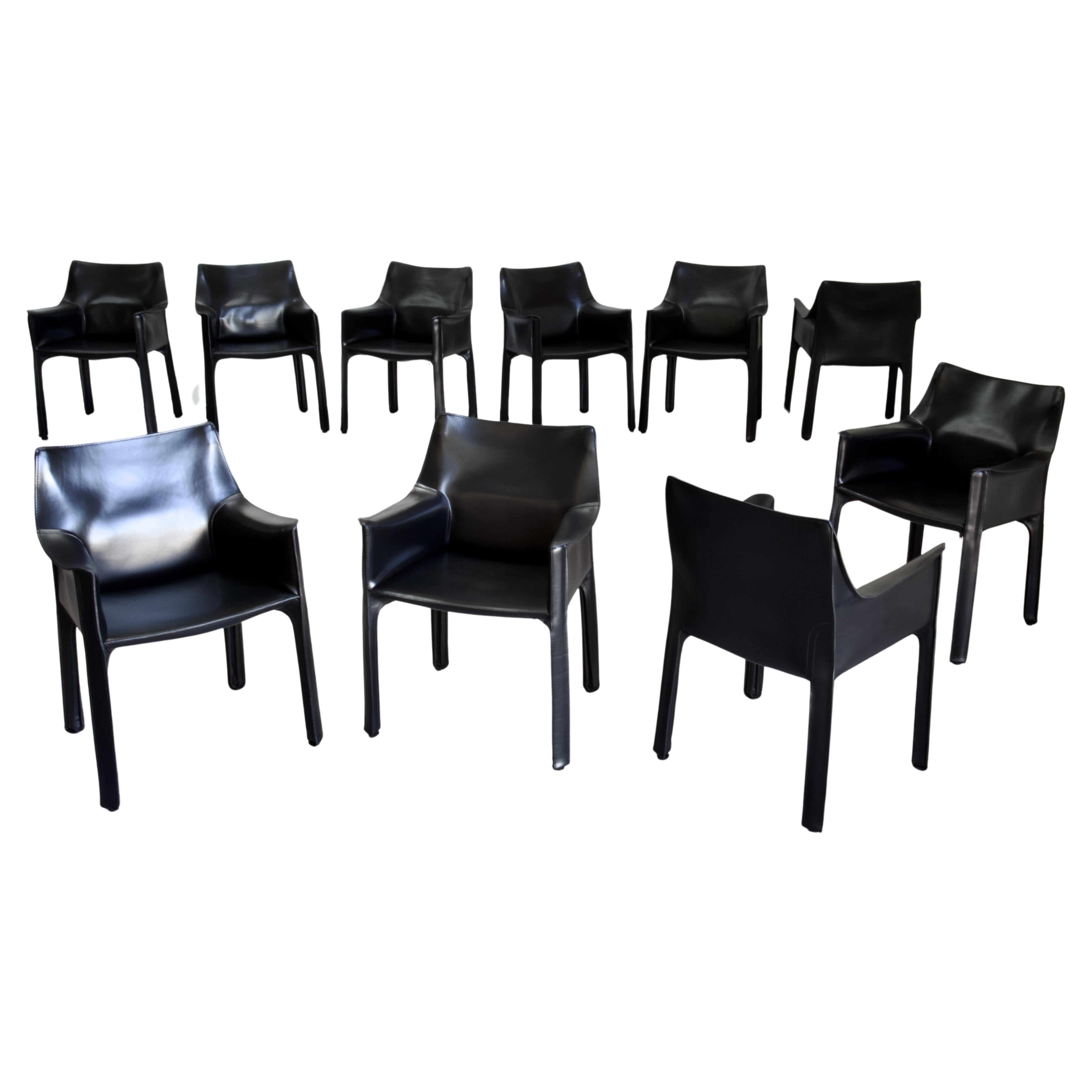 10 Mario Bellini CAB 413 Armchairs in Black Leather for Cassina, 1980s Italy For Sale