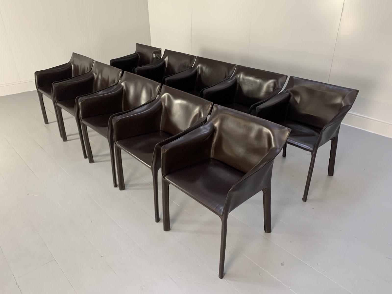 Contemporary 10 Matteo Grassi “Coco” Dining Chairs – in Brown Saddle Leather For Sale
