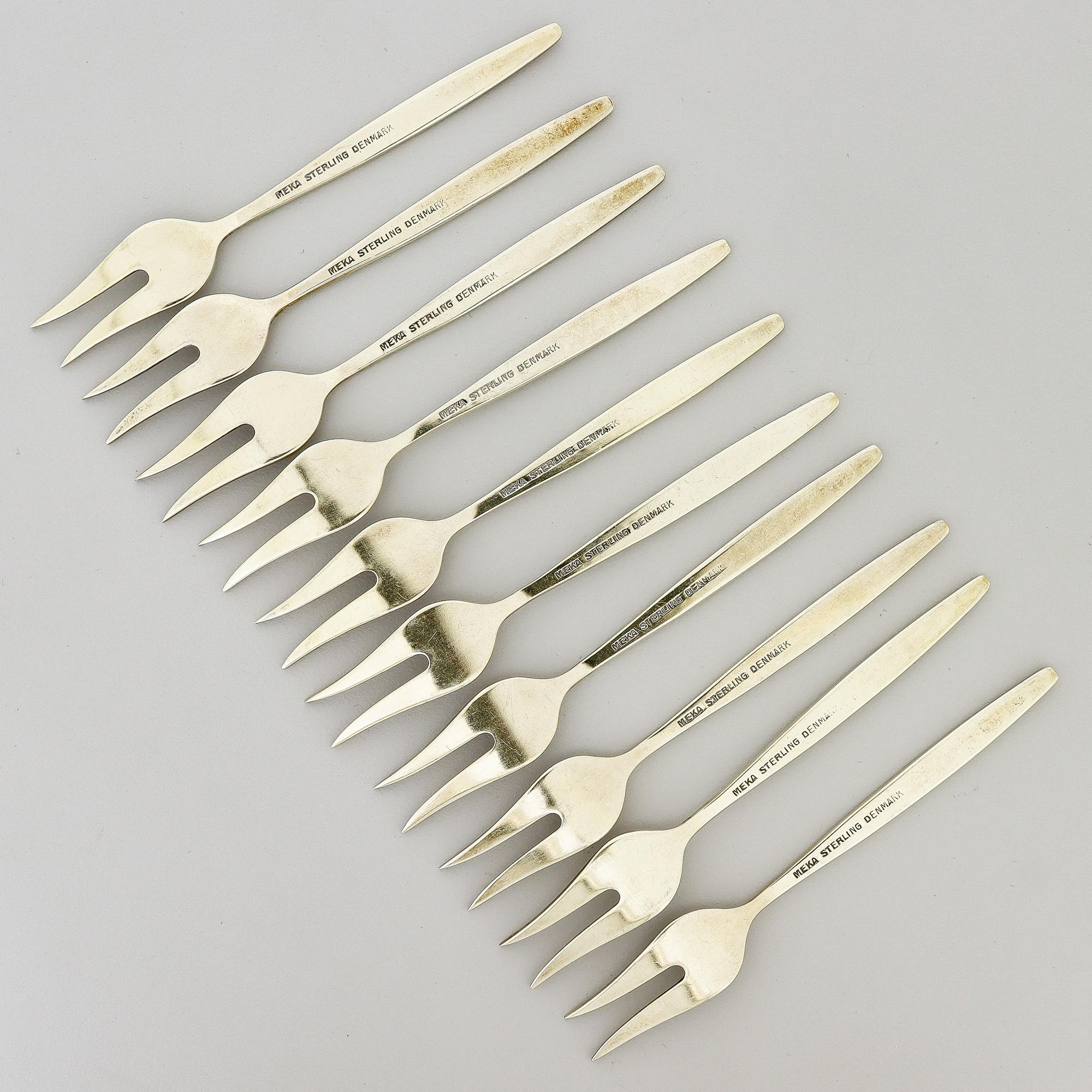 10 Forchette da cocktail in argento dorato e smalto Meka Mid-Century Danish Modern in vendita 1