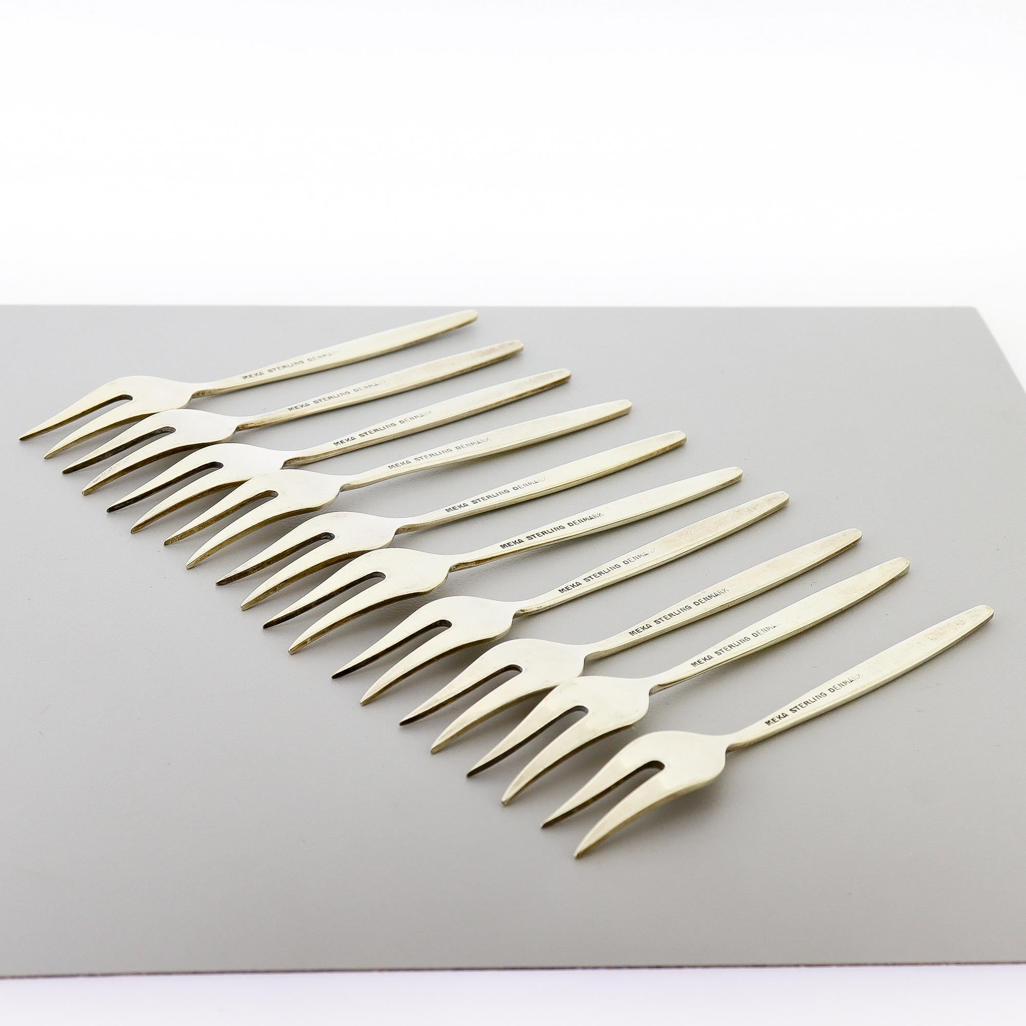 10 Forchette da cocktail in argento dorato e smalto Meka Mid-Century Danish Modern in vendita 2