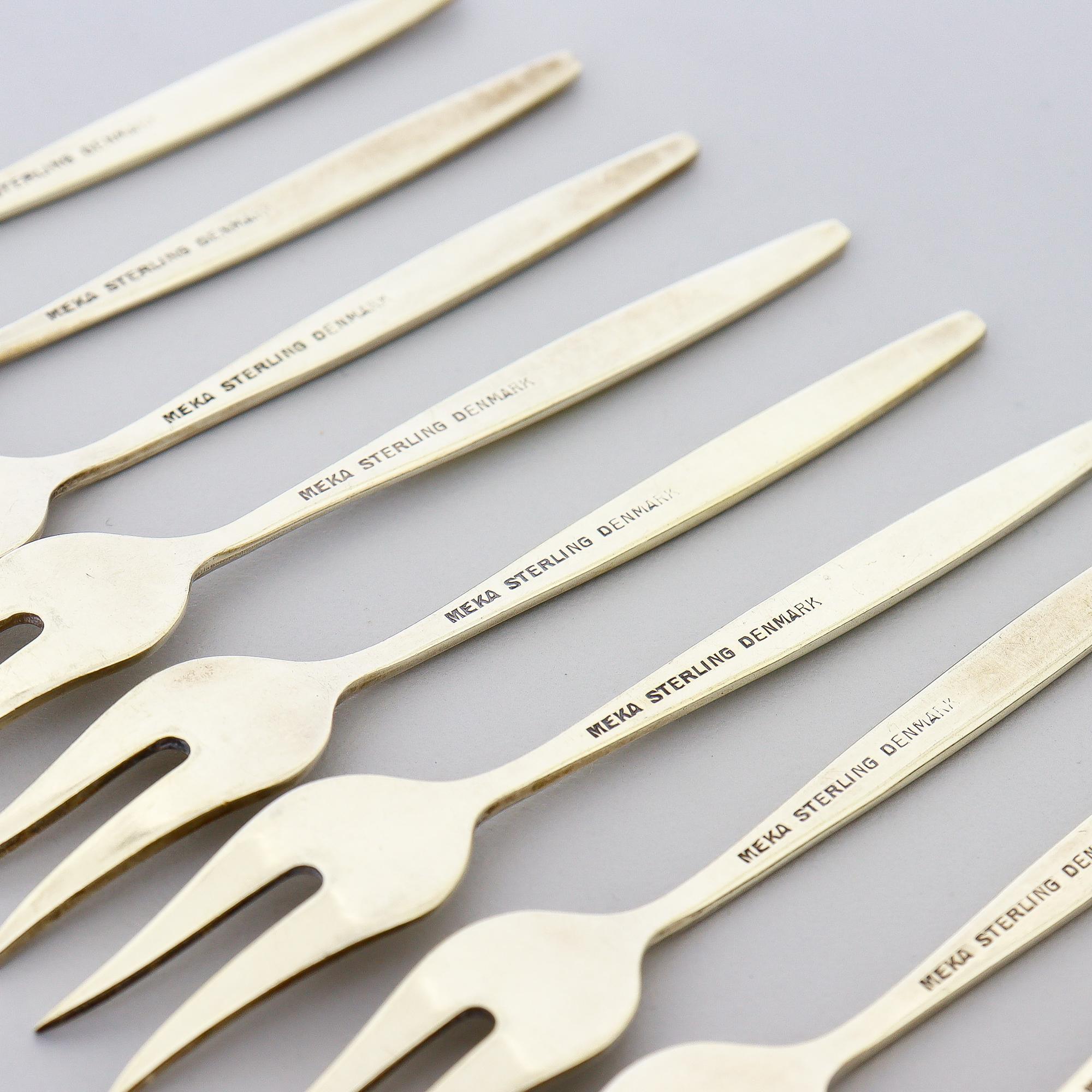 10 Forchette da cocktail in argento dorato e smalto Meka Mid-Century Danish Modern in vendita 3