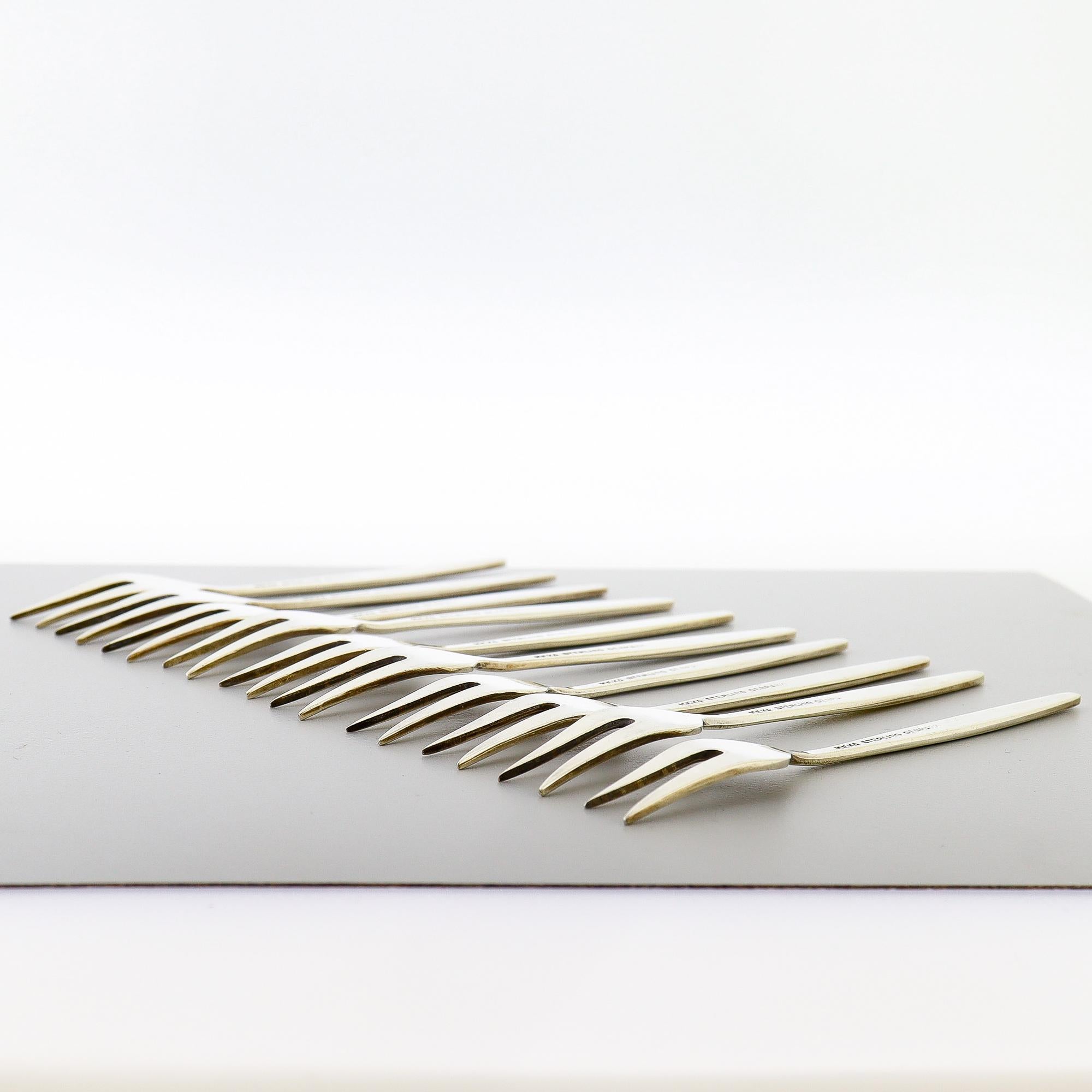 10 Forchette da cocktail in argento dorato e smalto Meka Mid-Century Danish Modern in vendita 4