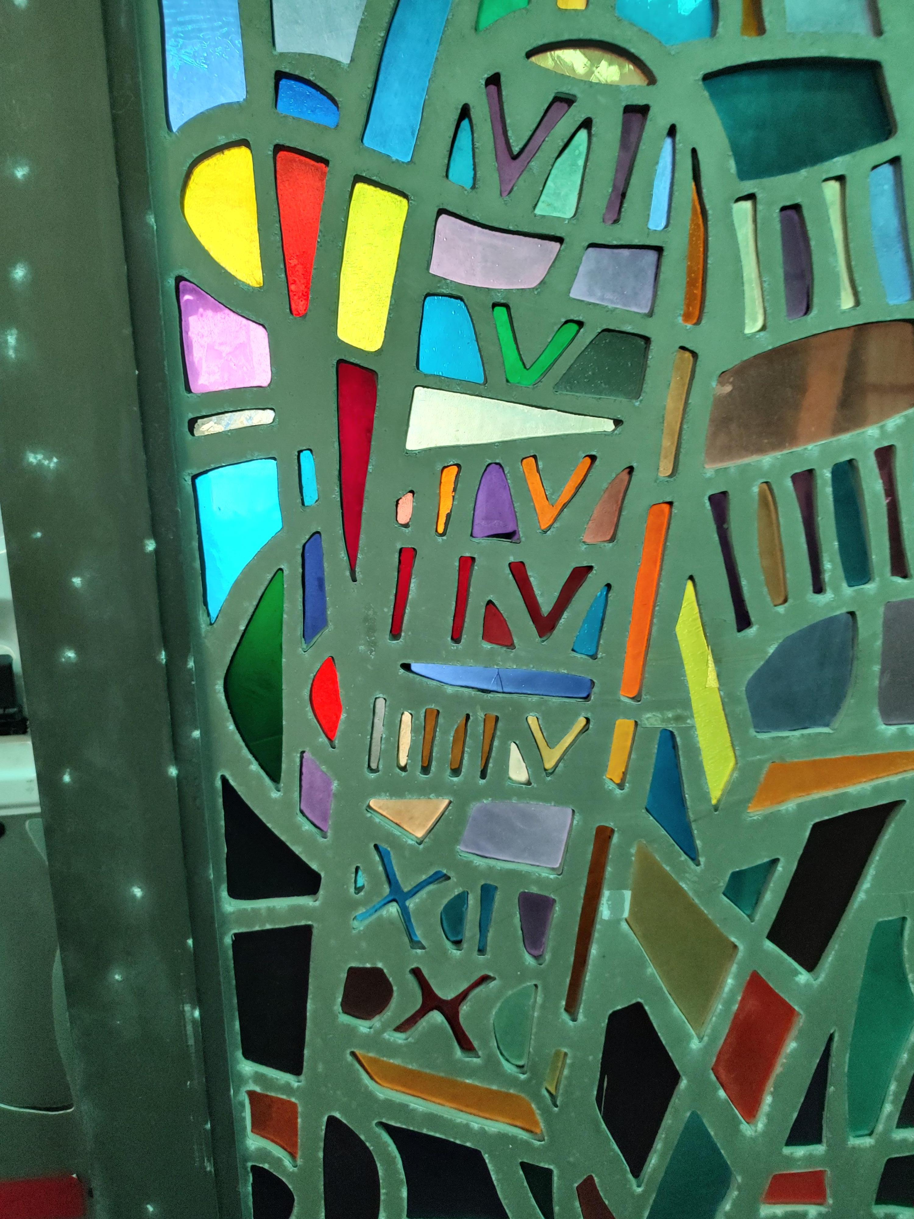 10 Mid Century Modern Architectural Abstract Stained Glass Paneled Doors C1965 For Sale 7