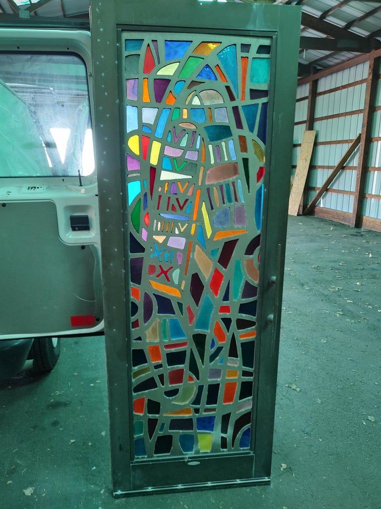 10 Mid Century Modern Architectural Abstract Stained Glass Paneled Doors  C1965 For Sale at 1stDibs | front door with stained glass, mid century  modern doors, abstract doors