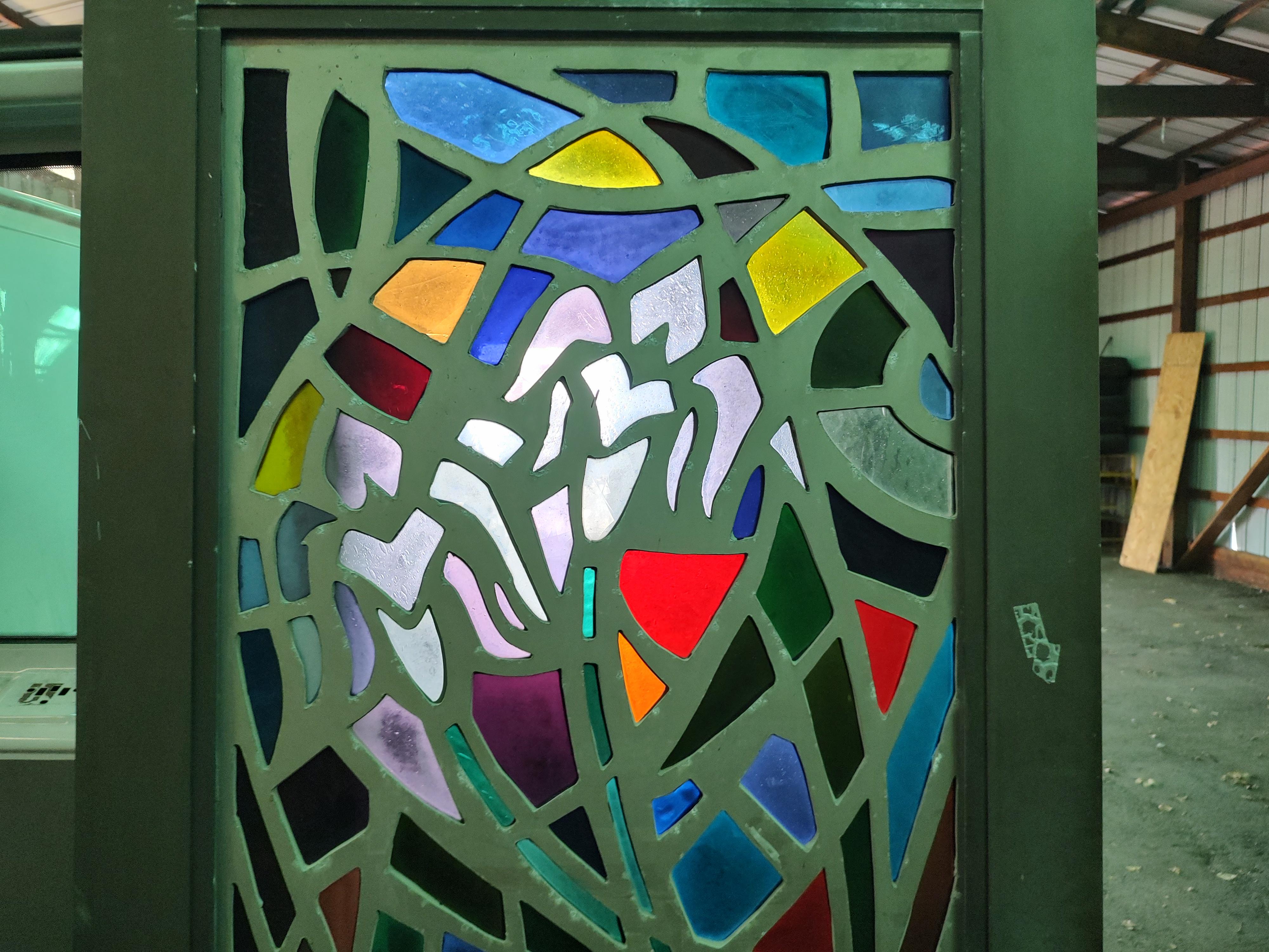 10 Mid Century Modern Architectural Abstract Stained Glass Paneled Doors C1965 For Sale 10