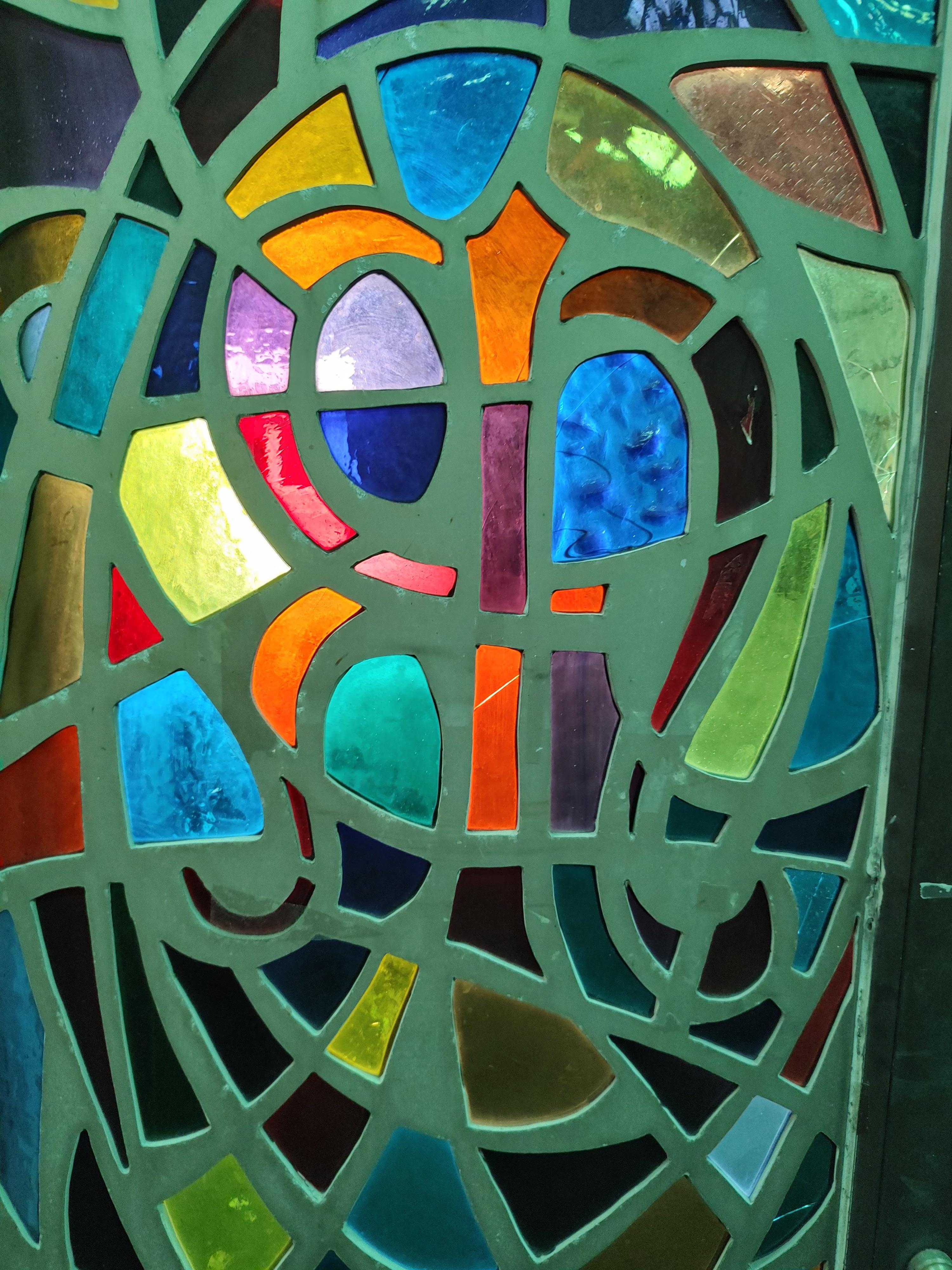 10 Mid Century Modern Architectural Abstract Stained Glass Paneled Doors C1965 For Sale 2