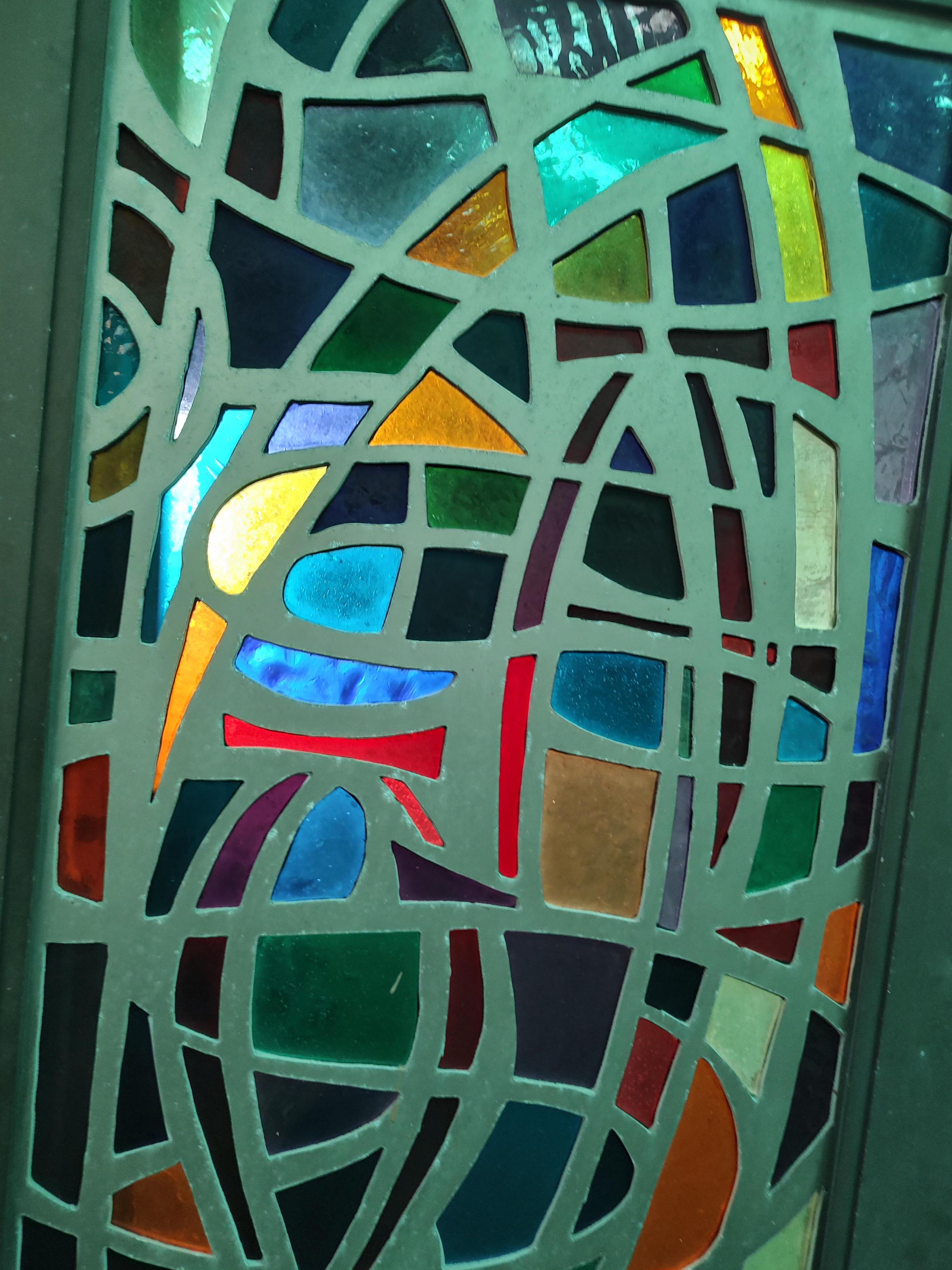 10 Mid Century Modern Architectural Abstract Stained Glass Paneled Doors C1965 For Sale 4