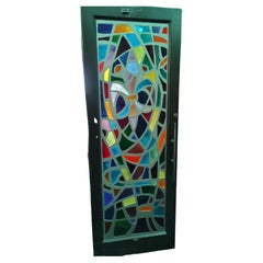 10 Mid Century Modern Architectural Abstract Stained Glass Paneled Doors C1965