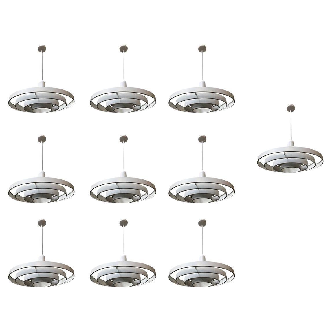 10 Mid-Century "Saturn" Ceiling Pendants by Kurt Versen for Smoot-Holm