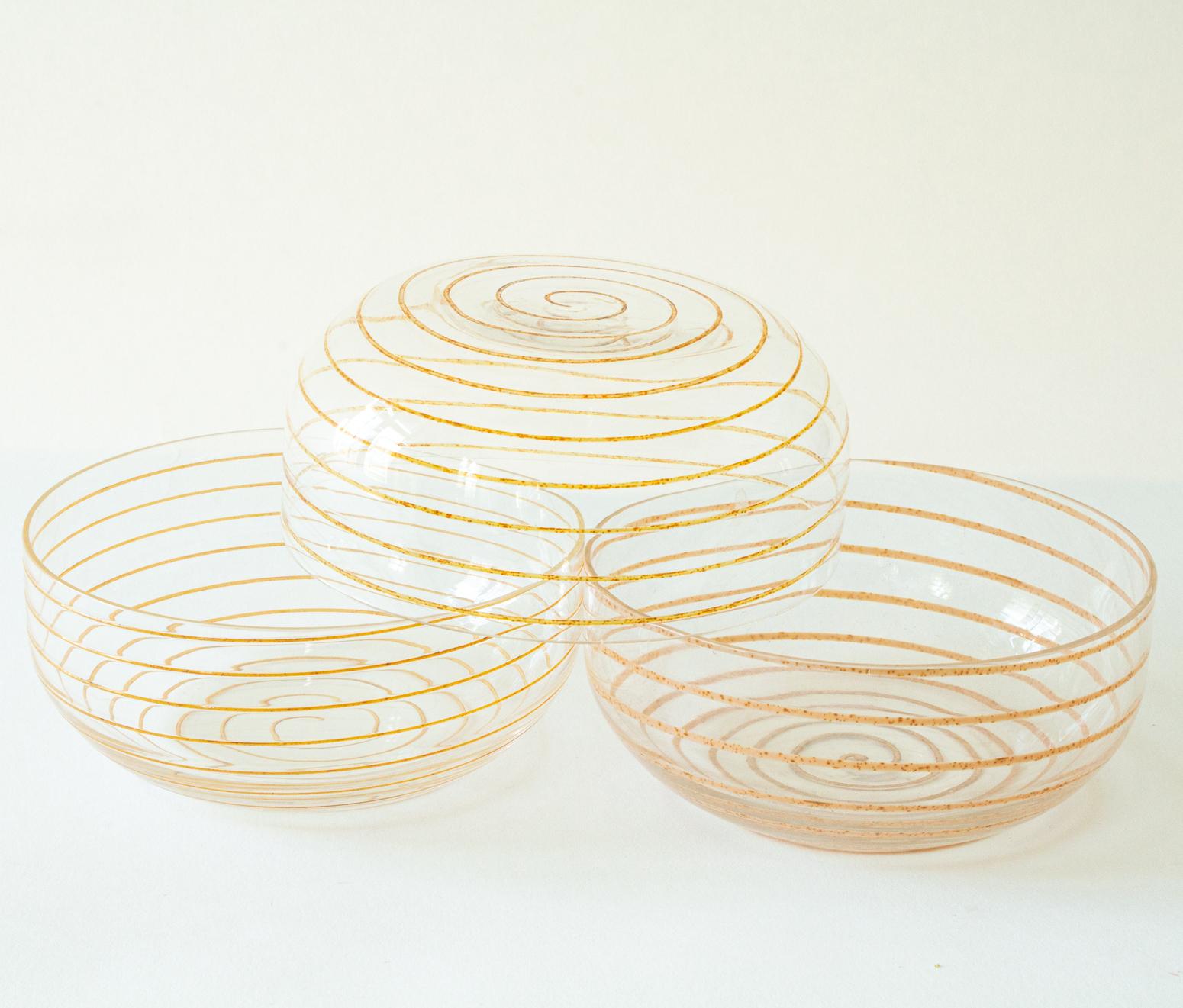10 bols de service en verre de Murano Cenedese de style moderne du milieu du siècle avec spirale Bon état - En vente à Stockholm, SE