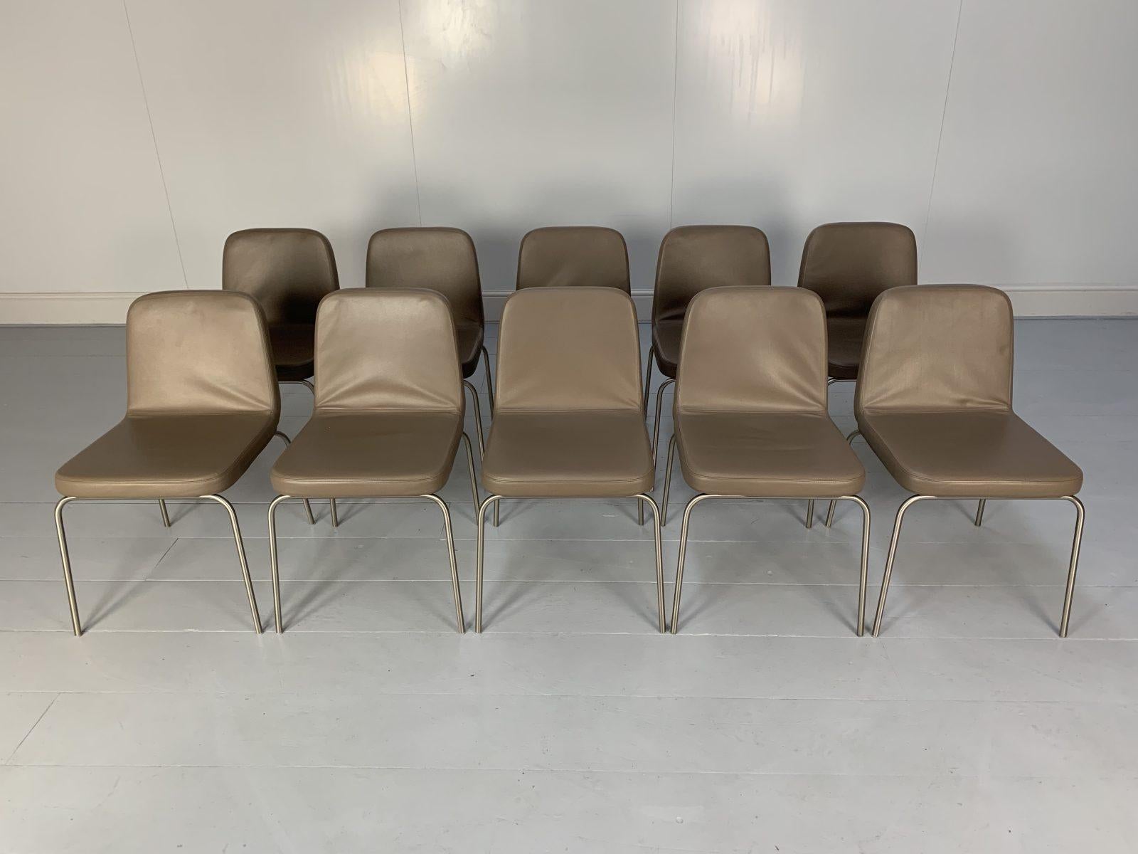 10 Minotti “Arp 1” Dining Chairs, in Taupe Leather In Good Condition For Sale In Barrowford, GB