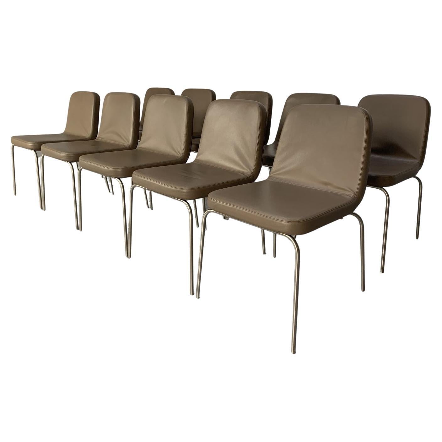 10 Minotti “Arp 1” Dining Chairs, in Taupe Leather For Sale