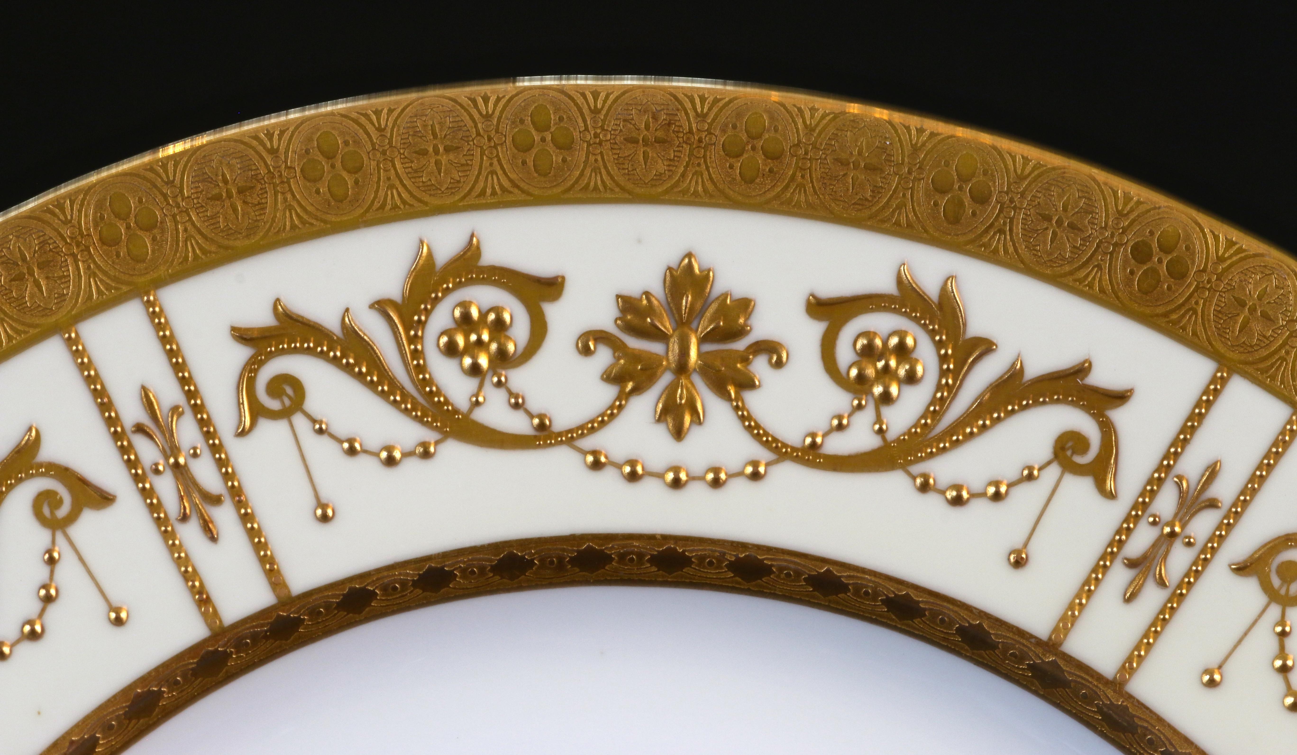 Neoclassical 10 Minton Adam-Style Gold Encrusted Plates For Sale