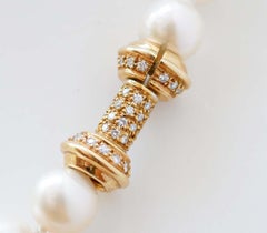 10 Mm Pearls, Diamonds, 18 Karat Yellow Gold Beaded Necklace.