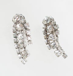 10 mm Rhinestone Crystal Graduated Chandelier Fringe Earrings, 1 ¾” – 1960s