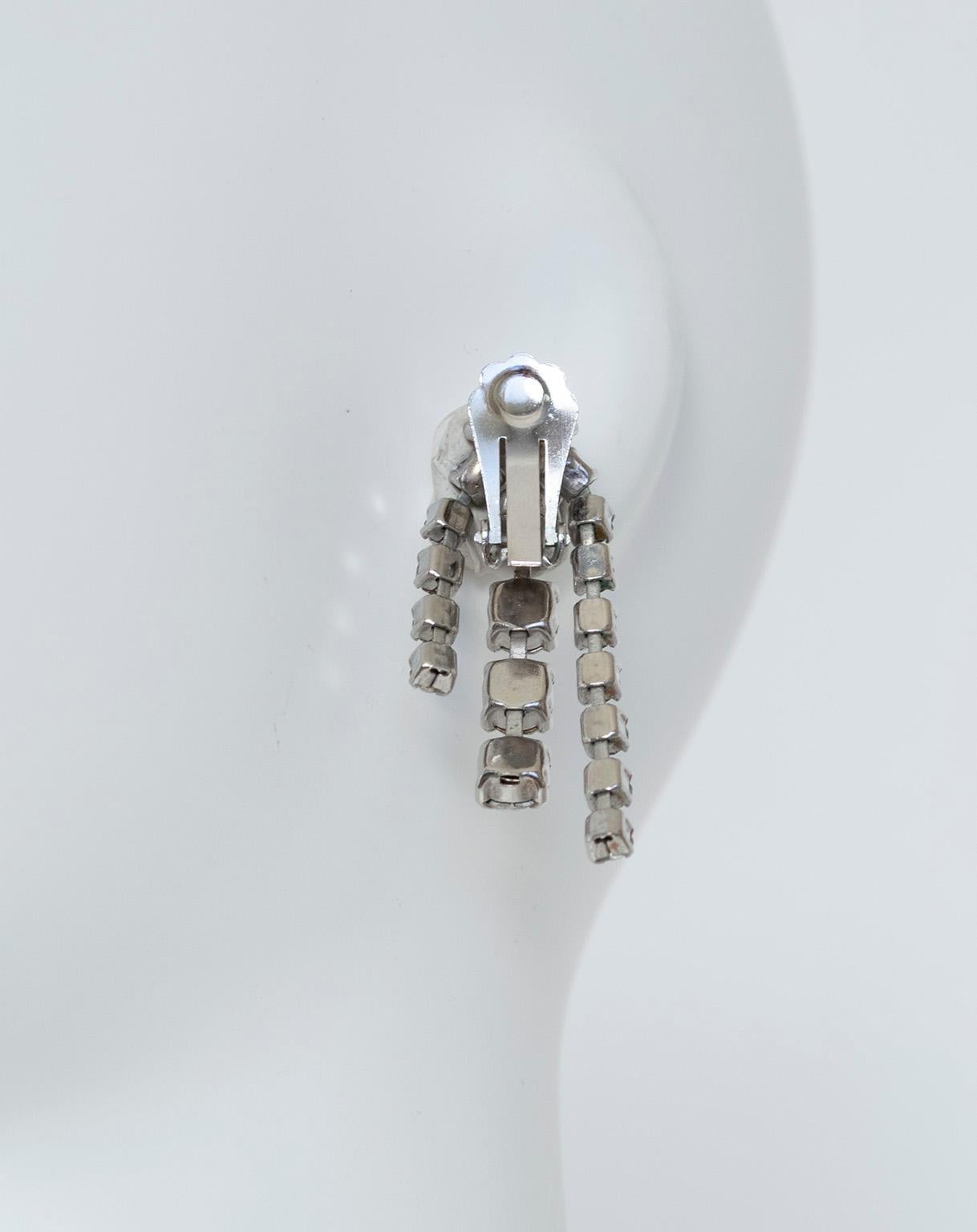 Princess Cut 10 mm Rhinestone Crystal Graduated Chandelier Fringe Earrings, 1 ¾” – 1960s For Sale