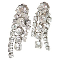 10 mm Rhinestone Crystal Graduated Chandelier Fringe Earrings, 1 ¾” – 1960s