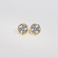 10 mm Yellow Gold Moonstone + Diamond Pave Mosaic Stud Earrings
