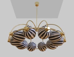 10 Module Bullseye Candy Umbrella Chandelier with Brass and Blown Glass