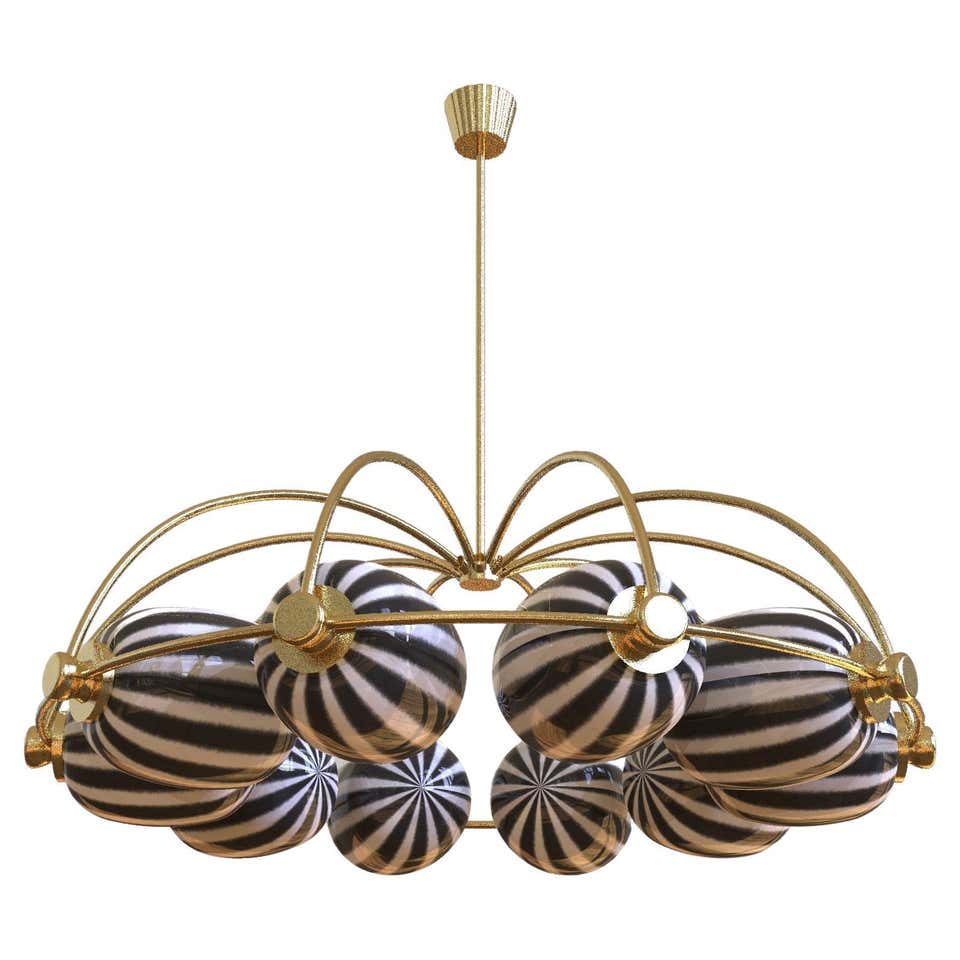 8 Module Bullseye Candy Chandelier With Blown Glass And Brass For Sale 8 module bullseye candy chandelier with blown glass and brass for sale