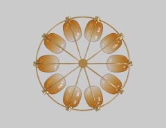 10 Module Umbrella Candy Chandelier with Brass and Hand Blown Glass